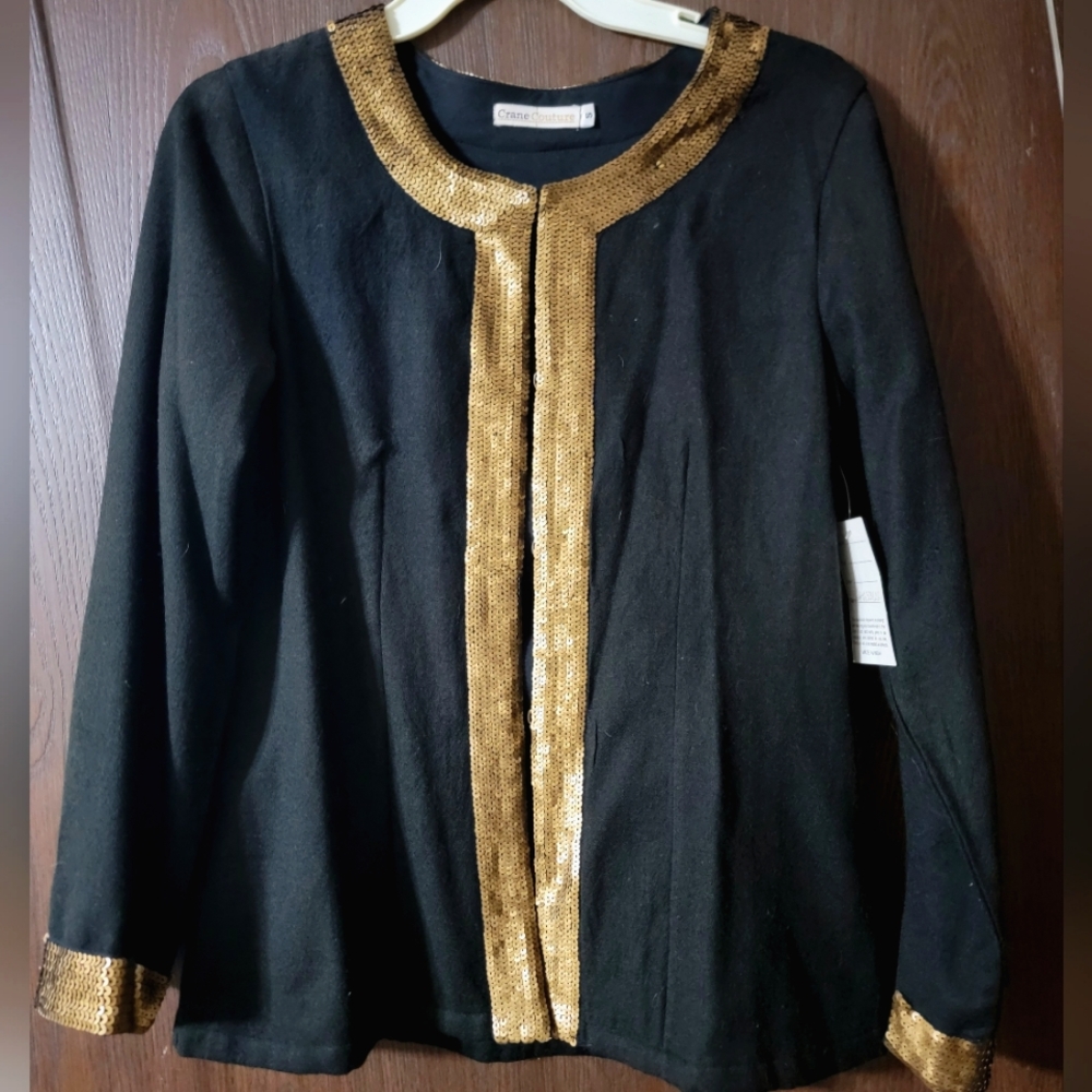 Vintage Blazer - Small/XS, Black with Matte Gold Sequins